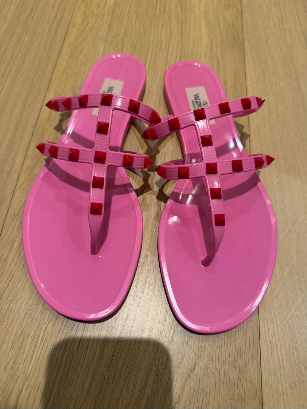 Valentino Garavani Pink Jelly Sandals with Red Studs